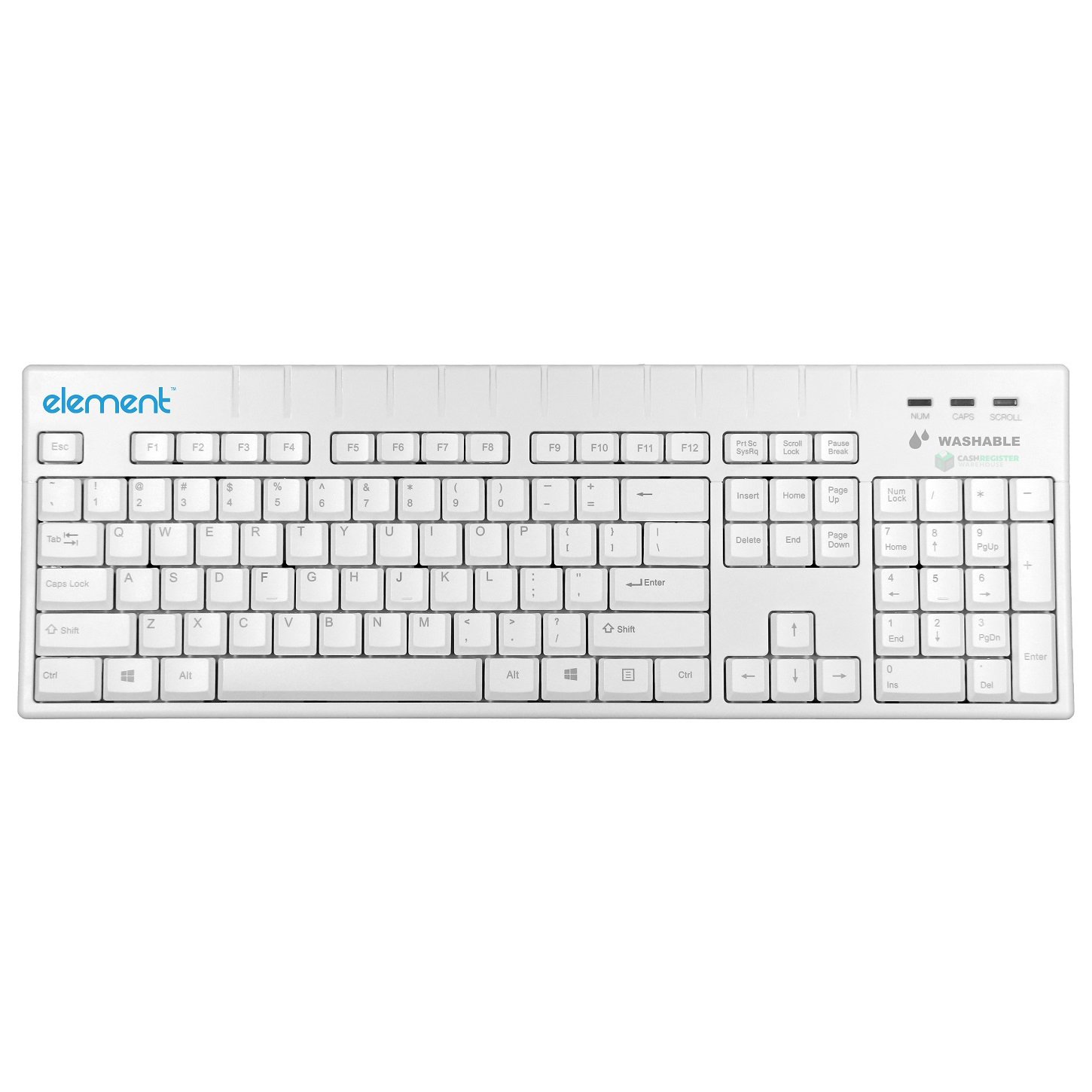 Element ECT104-WH Medical Grade Washable Keyboard with USB Interface - White