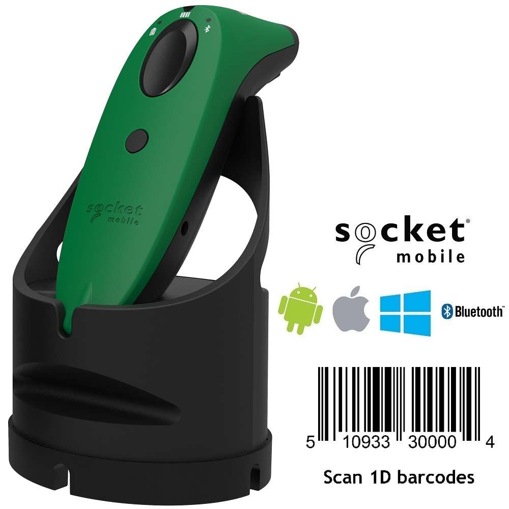 View Socket S700 Green 1D Bluetooth Barcode Scanner with Charging Dock