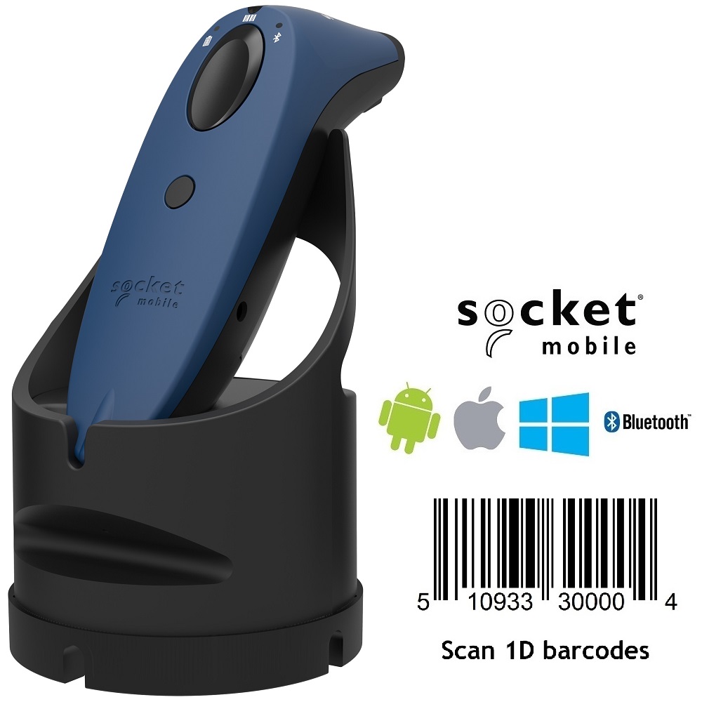 View Socket S700 Blue 1D Bluetooth Barcode Scanner with Charging Dock