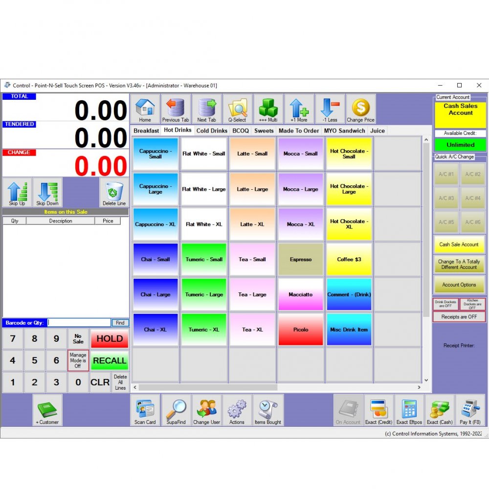 Control Pro Sales Screen