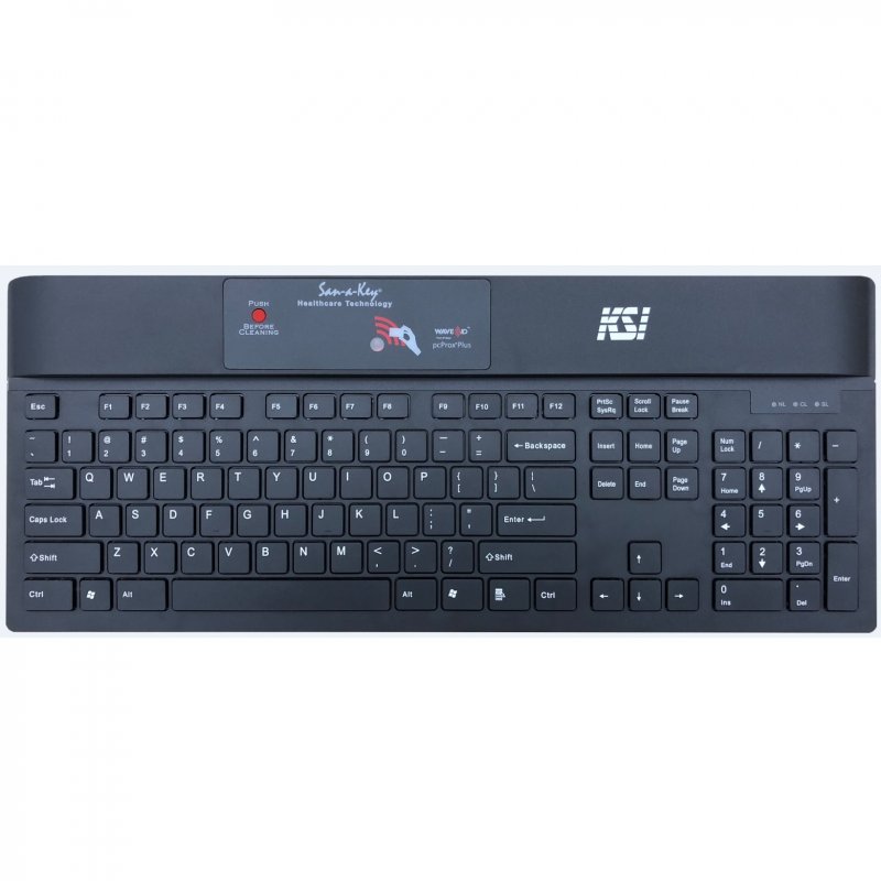 KSI 1700 Disinfect-able Keyboard with Contactless RFIDeas 80582 Dual Band Card Reader USB